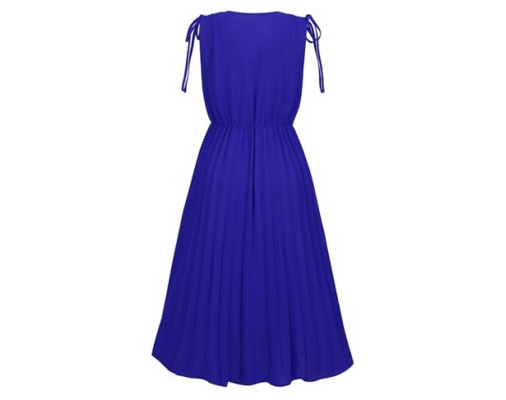 Pleated V-Neck Sleeveless Midi Dress