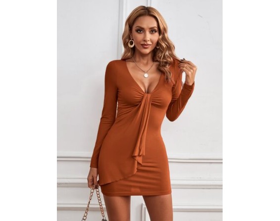 Plunge Long Sleeve Mini Dress