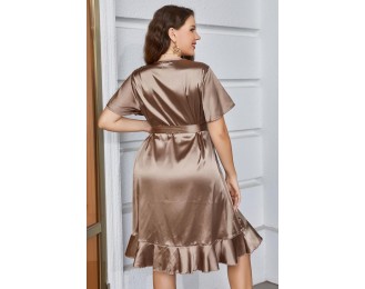 Plus Size Belted Ruffled Surplice Dress