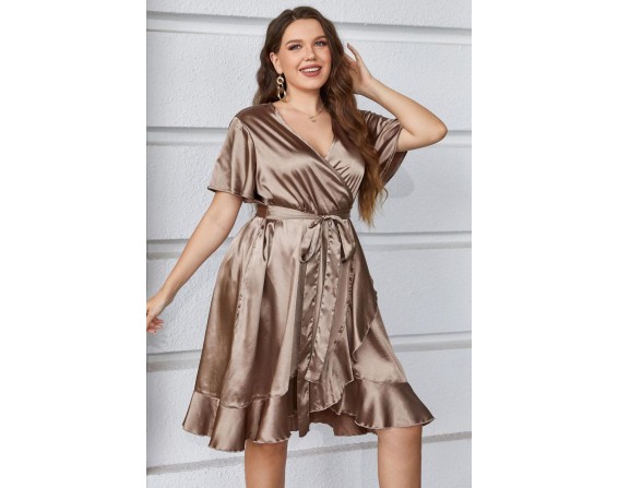 Plus Size Belted Ruffled Surplice Dress