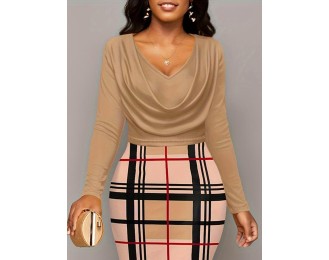 Plus Size Plaid Long Sleeve Mini Dress