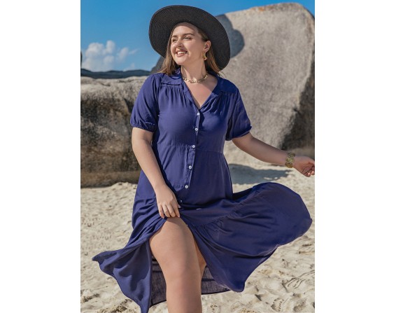 Plus Size Short Sleeve Midi Dress