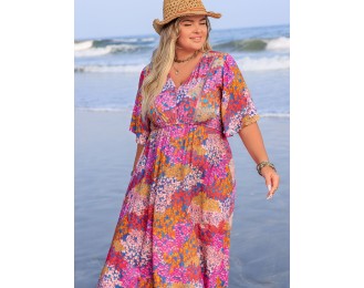 Plus Size Slit Printed Short Sleeve Dress