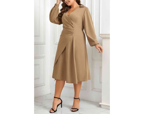 Plus Size Surplice Neck Long Sleeve Dress