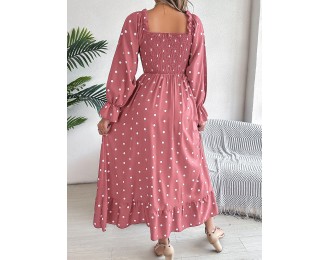 Polka Dot Flounce Sleeve Midi Dress