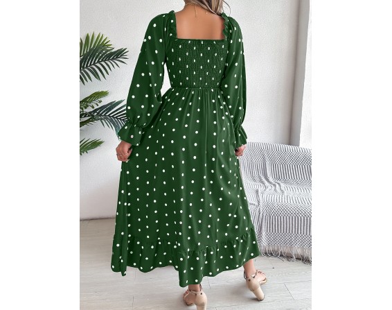 Polka Dot Flounce Sleeve Midi Dress