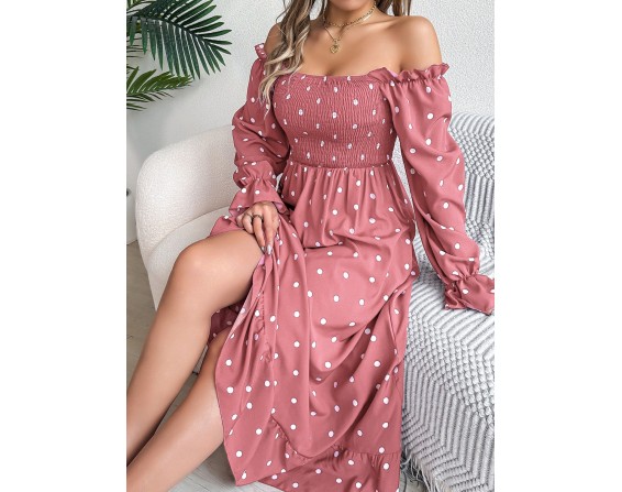 Polka Dot Flounce Sleeve Midi Dress