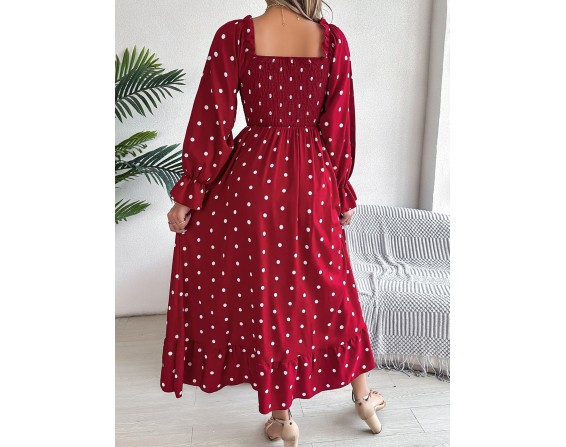 Polka Dot Flounce Sleeve Midi Dress