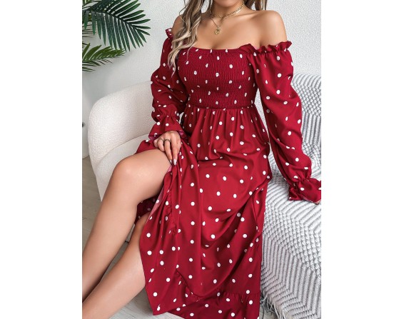 Polka Dot Flounce Sleeve Midi Dress