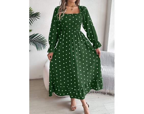 Polka Dot Flounce Sleeve Midi Dress