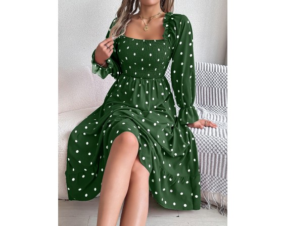 Polka Dot Flounce Sleeve Midi Dress