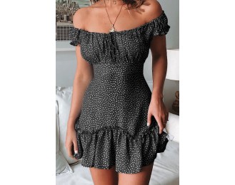 Printed Off-Shoulder Ruffle Hem Dress