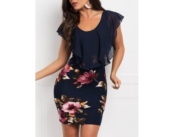 Printed Ruffled Sleeve Mini Dress