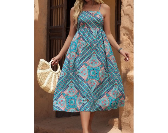 Printed Spaghetti Strap Midi Dress