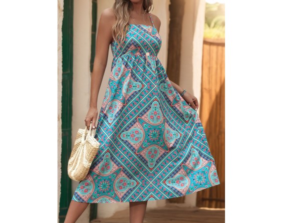 Printed Spaghetti Strap Midi Dress