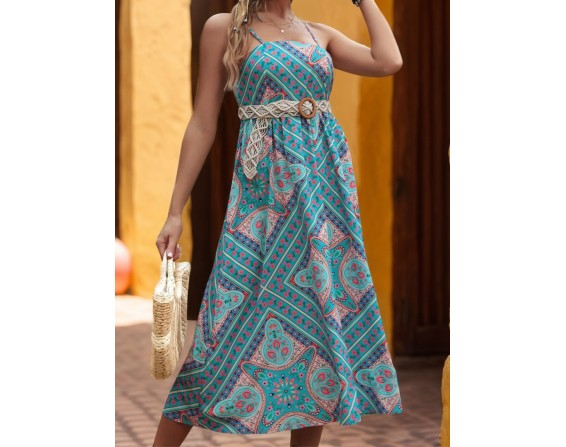 Printed Spaghetti Strap Midi Dress