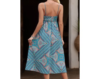 Printed Spaghetti Strap Midi Dress