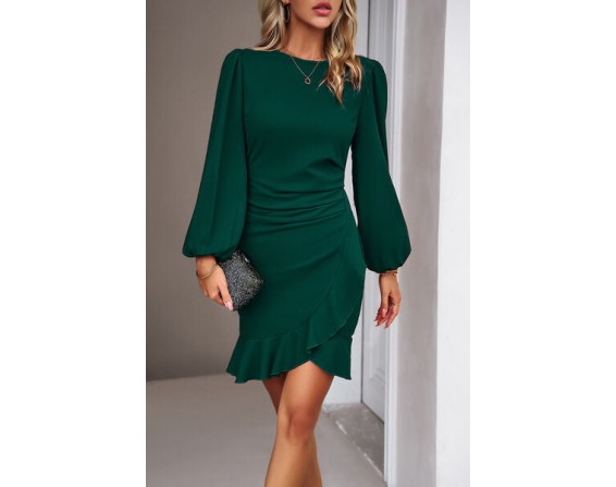 Ruched Ruffled Sleeve Mini Dress