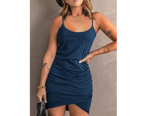 Ruched Scoop Neck Mini Cami Dress