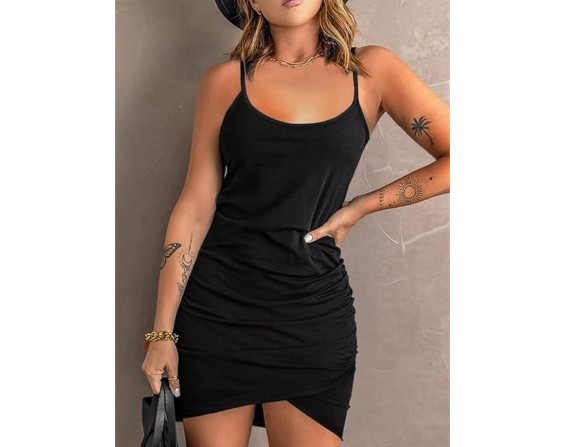 Ruched Scoop Neck Mini Cami Dress