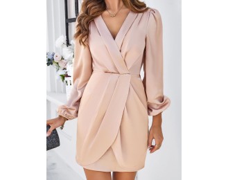 Ruched Surplice Long Sleeve Mini Dress