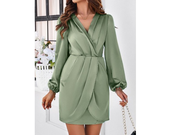 Ruched Surplice Long Sleeve Mini Dress