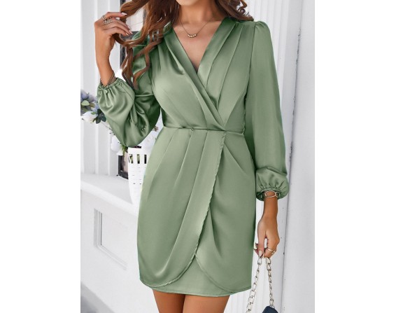 Ruched Surplice Long Sleeve Mini Dress