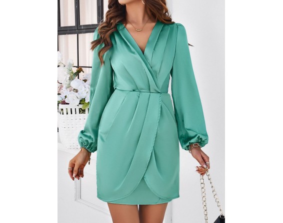 Ruched Surplice Long Sleeve Mini Dress