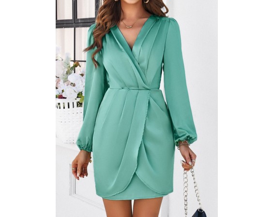 Ruched Surplice Long Sleeve Mini Dress