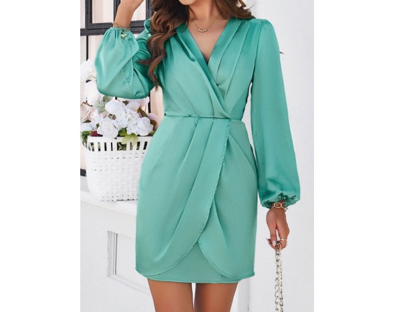 Ruched Surplice Long Sleeve Mini Dress