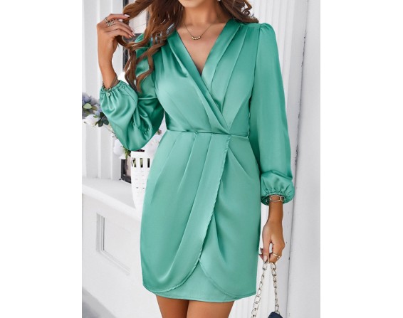 Ruched Surplice Long Sleeve Mini Dress