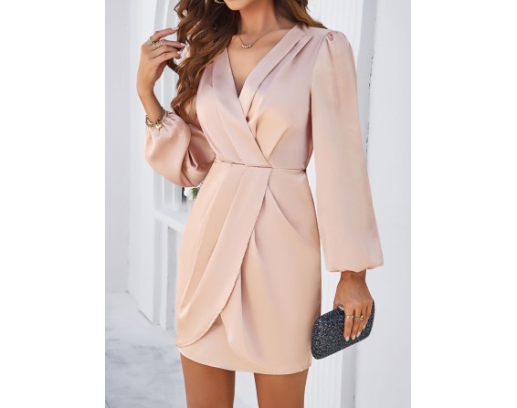 Ruched Surplice Long Sleeve Mini Dress