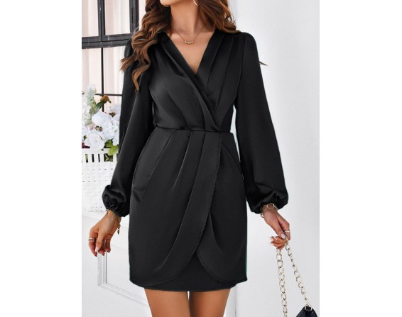 Ruched Surplice Long Sleeve Mini Dress