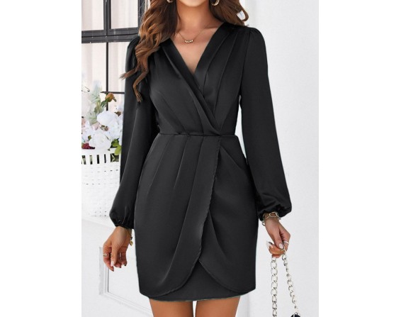 Ruched Surplice Long Sleeve Mini Dress