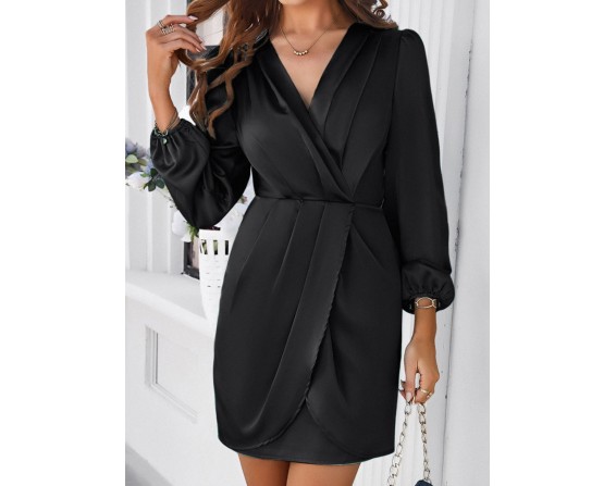 Ruched Surplice Long Sleeve Mini Dress