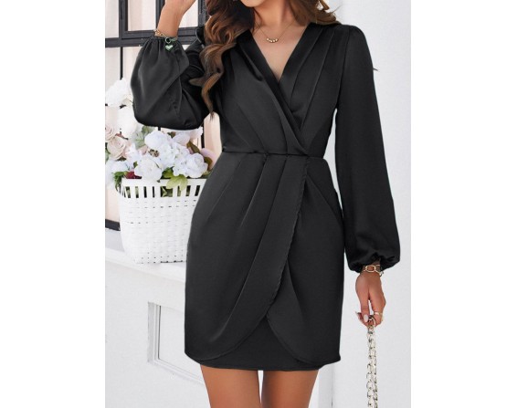 Ruched Surplice Long Sleeve Mini Dress