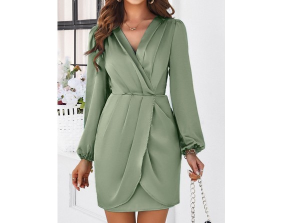 Ruched Surplice Long Sleeve Mini Dress