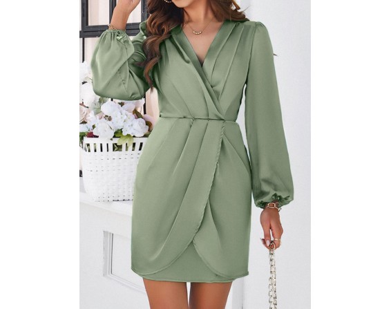 Ruched Surplice Long Sleeve Mini Dress