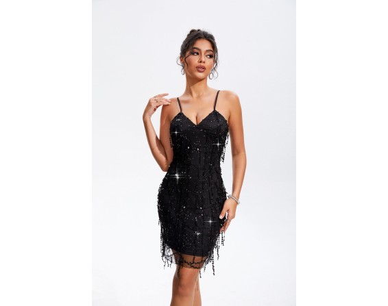 Sequin V-Neck Wrap Cami Dress