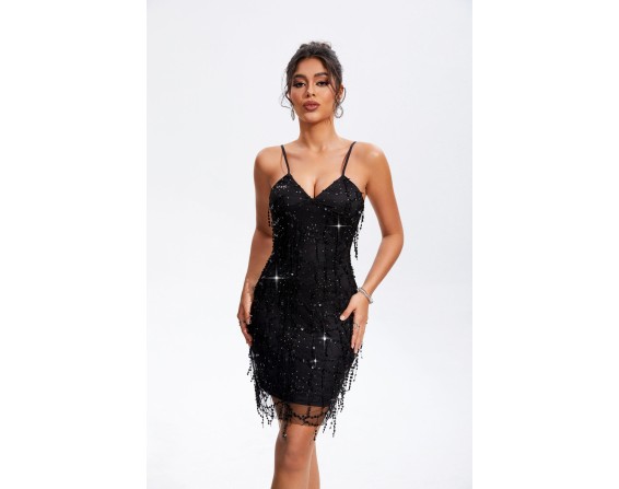 Sequin V-Neck Wrap Cami Dress