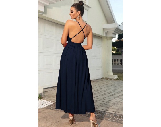 Sleeveless Plunge Neck Slit Maxi Dress