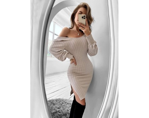 Slit Balloon Sleeve Mini Dress