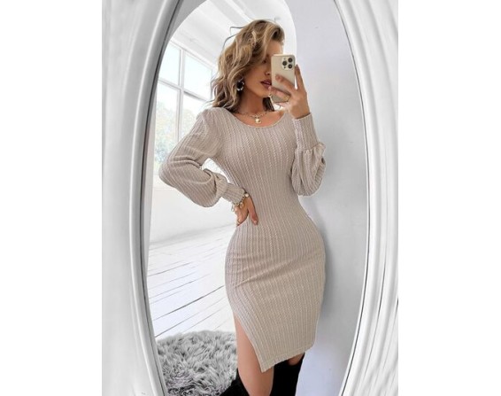 Slit Balloon Sleeve Mini Dress