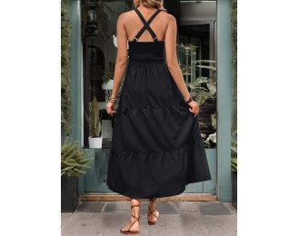 Slit Crisscross V-Neck Midi Dress