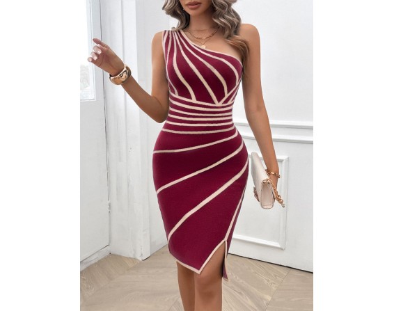 Slit Single Shoulder Mini Dress