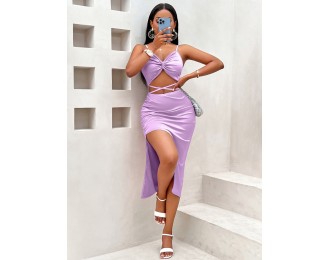 Spaghetti Strap Twisted Cutout Split Dress