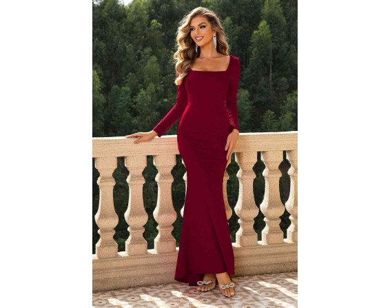 Square Neck Long Sleeve Dress