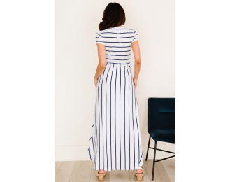 Striped Short Sleeve Crewneck Maxi Dress