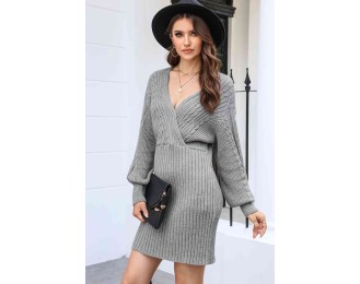 Surplice Neck Mini Sweater Dress