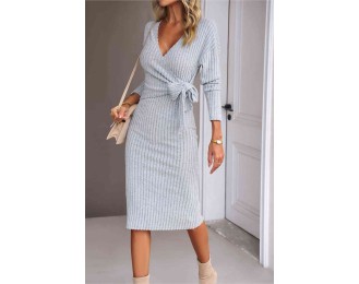 Surplice Neck Tied Ribbed Dress